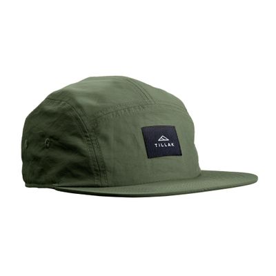 Tillak Wallowa Camp Hat, Lightweight Nylon 5 Panel Cap with Snap Closure (Fir Green)