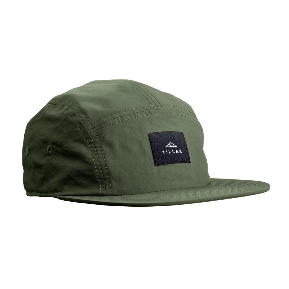 Tillak Wallowa Camp Hat, Lightweight Nylon 5 Panel Cap with Snap Closure (Fir Green)