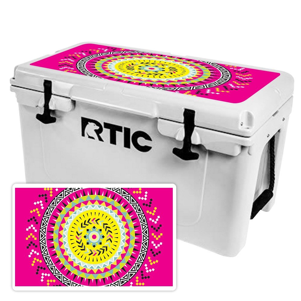 MightySkins (Cooler Not Included) Skin Compatible with RTIC 45 Cooler Lid (2017 Model) - Pink Aztec | Protective, Durable, and Unique Vinyl Decal wrap Cover | Easy to Apply | Made in The USA