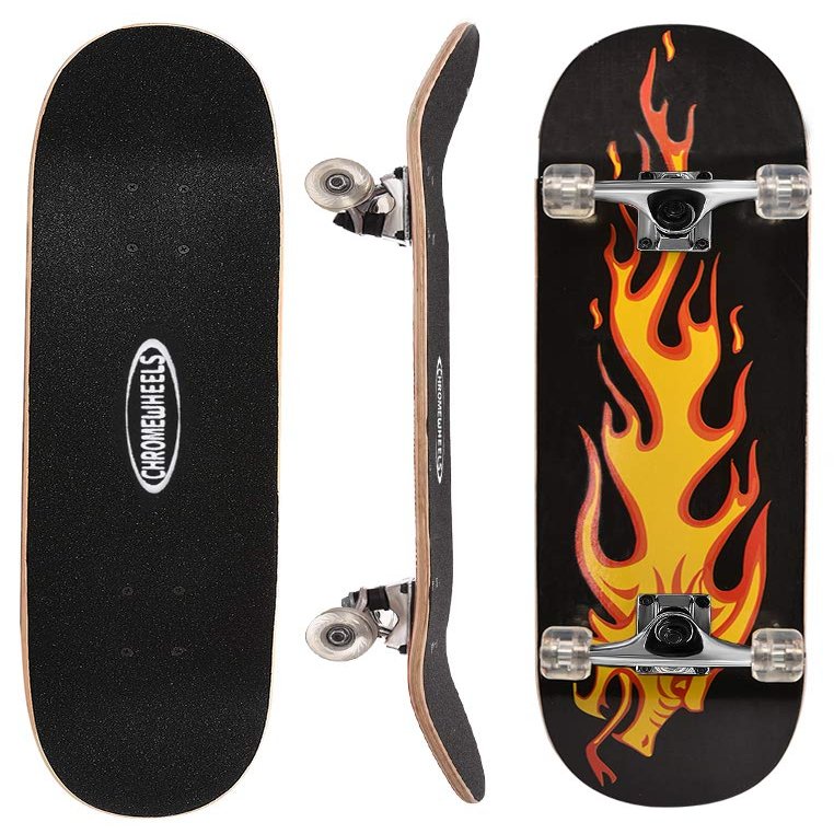 ChromeWheels 31 inch Skateboard Double Kick Skate Board Cruiser Longboard 8 Layer Maple Deck Skateboards for Kids and Beginners