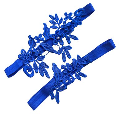 Oyabridal Wedding Garters for Bride Bridal Garter Set Leaf Garter for Wedding Plus Size W09 (Royal blue)