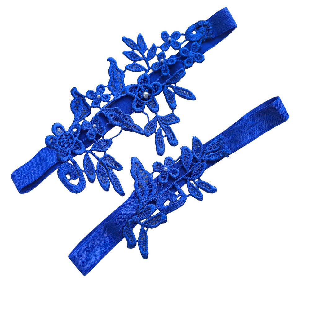 Oyabridal Wedding Garters for Bride Bridal Garter Set Leaf Garter for Wedding Plus Size W09 (Royal blue)