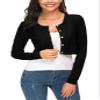 EXCHIC Women's Cropped Knit Cardigan Sweater Long Sleeve Button Down Open Front Bolero Shrug for Spring and Fall (S, Black) view 1