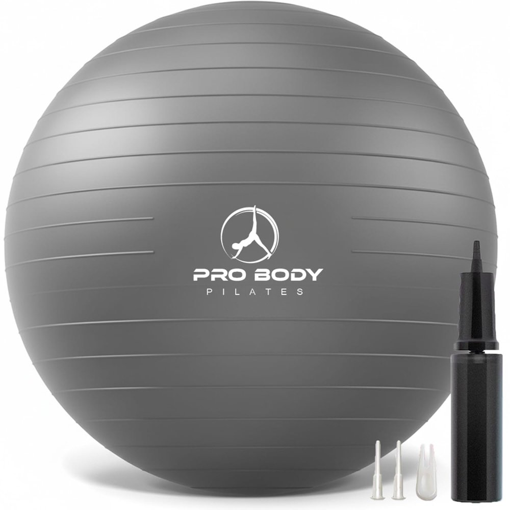 ProBody Pilates Yoga Ball - Fresh Colors Exercise Ball for Stability, Pregnancy, Workout, Physical Therapy & Birthing, Balance Ball Chair (Slate, 55 cm)