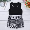 ranrann Girls Dance Sport Crop Bra Top Booty Shorts Set 2PCS Gymnastic Active Workout Swimwear Swimming Outfit Black 3-4 view 2