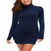 Urban CoCo Women's Long Sleeve Turtleneck Bodycon T-Shirt Dress (M, Navy Blue) view 2