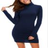 Urban CoCo Women's Long Sleeve Turtleneck Bodycon T-Shirt Dress (M, Navy Blue) view 3