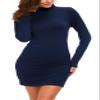 Urban CoCo Women's Long Sleeve Turtleneck Bodycon T-Shirt Dress (M, Navy Blue) view 4