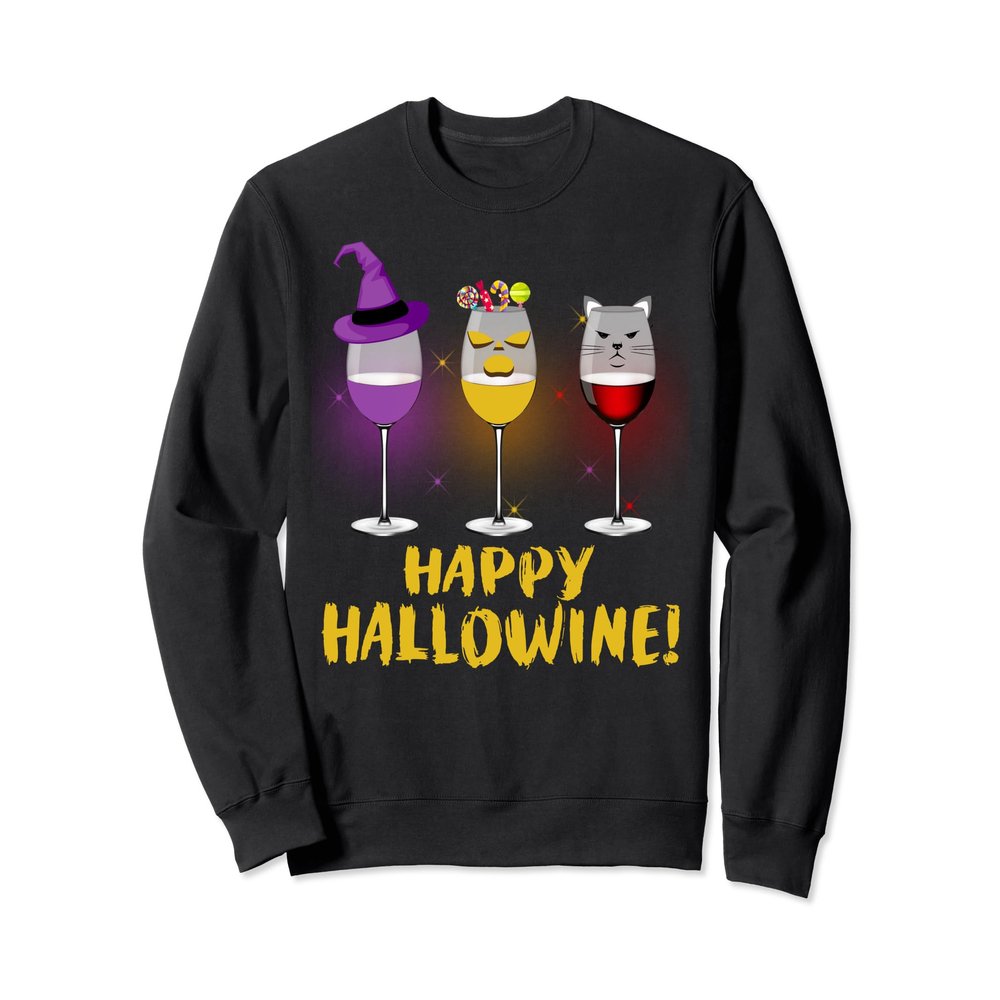 Happy Hallowine Sweatshirt Gift For Halloween Wine Lovers