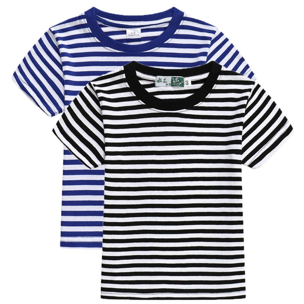 Airvid Unisex Kids Classic Striped T-Shirt Girls Boys Crewneck Cotton Jersey Tee 2 Pack 4-5Y/Tag L