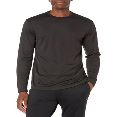 Amazon Essentials Men's Long Sleeve Performance Tech Workout Crew Neck T-Shirt, Black, X-Small