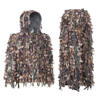 AUSCAMOTEK 3D Ghillie Suit Lightweight Camouflage Hunting Clothing Set with Leafy & Strip Design, Breathable Mesh Lining for Outdoor Activities - M/L, Yellow Camo