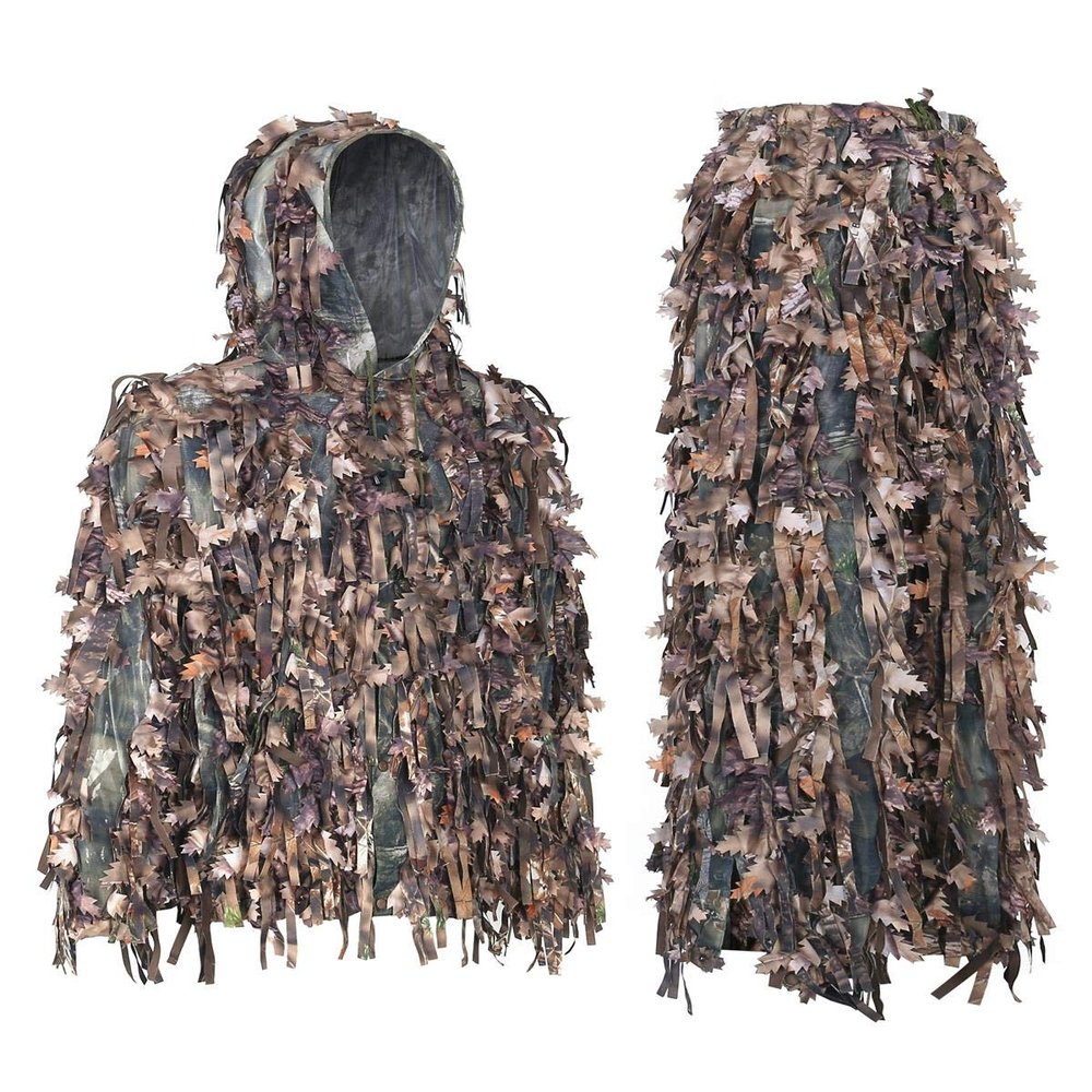AUSCAMOTEK 3D Ghillie Suit Lightweight Camouflage Hunting Clothing Set with Leafy & Strip Design, Breathable Mesh Lining for Outdoor Activities - M/L, Yellow Camo