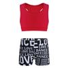 YiZYiF Child Girls 2-Piece Tank Top with Letter Print Bottoms Set for Gymnastics Dance Gym Sports Red 3-4 view 1