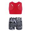 YiZYiF Child Girls 2-Piece Tank Top with Letter Print Bottoms Set for Gymnastics Dance Gym Sports Red 3-4 view 2