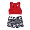 YiZYiF Child Girls 2-Piece Tank Top with Letter Print Bottoms Set for Gymnastics Dance Gym Sports Red 3-4 view 4