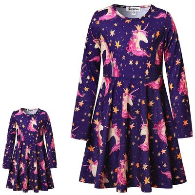 America Doll & Girl Matching Dresses Star Unicorn Clothes Outfits Long Sleeve 8-9 Years