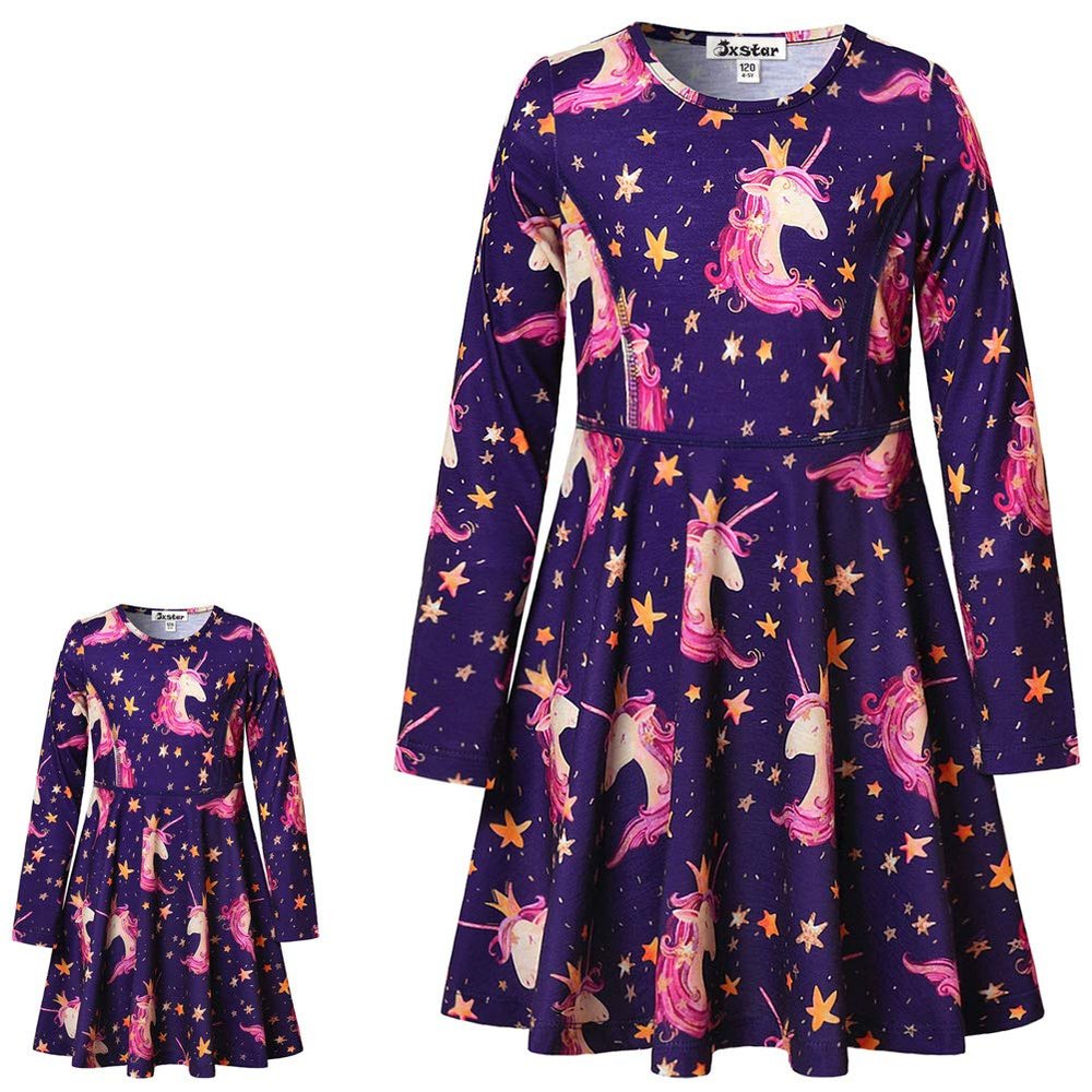 America Doll & Girl Matching Dresses Star Unicorn Clothes Outfits Long Sleeve 8-9 Years
