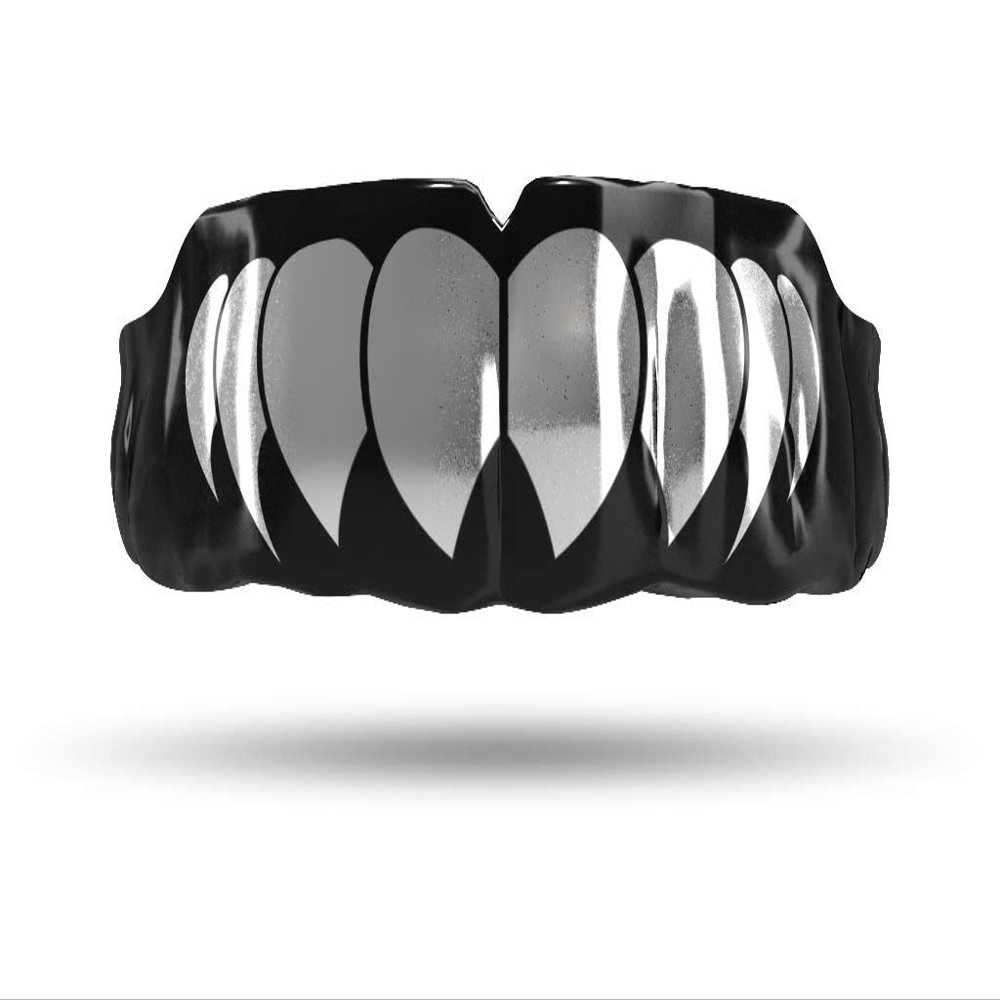 Impact Custom Professional All Sports Mouthguard Chrome Series (Black) Silver Fang - Jiu Jitsu/Football/Lacrosse & More