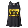 Go All Out Large Black Womens Milwaukee Baseball Flowy Racerback Tank Top T-Shirt view 1