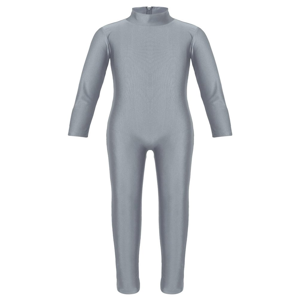 ranrann Kids Girls Full Length Gymnastic Unitard Long Sleeves Ballet Dance Jumpsuit Mock Neck Athletic Activewear Dark Gray 5-6