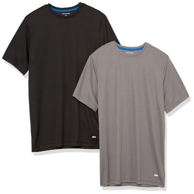Amazon Essentials Men's Performance Tech Workout T-Shirts, Pack of 2, Black/Medium Grey, XX-Large