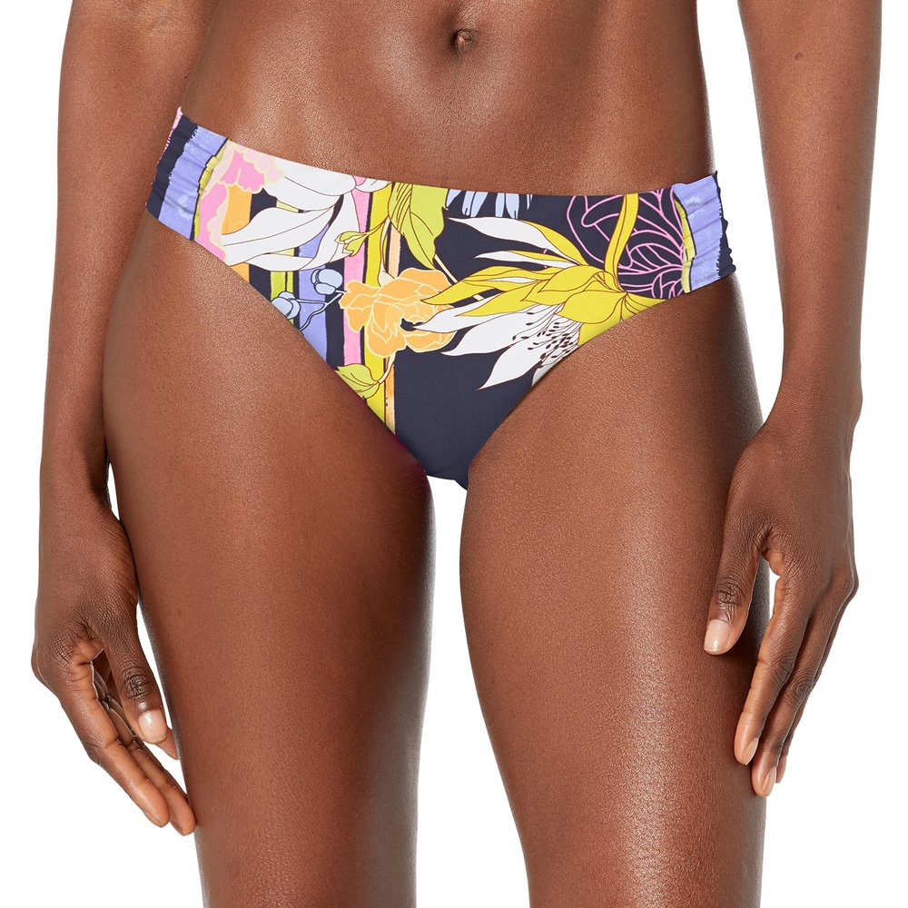 Trina Turk Women's Standard Shirred Side Hipster Pant Bikini Swimsuit Bottom, Black//Bali Harbor Floral, 4