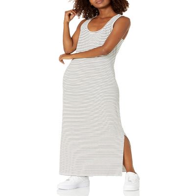 Amazon Essentials Women's Supersoft Terry Racerback Maxi Dress, Black White Thin Stripe, Small