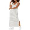 Amazon Essentials Women's Supersoft Terry Racerback Maxi Dress, Black White Thin Stripe, Small view 1