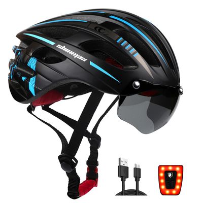 Shinmax Bike Helmet - USB Rechargeable Light & Detachable Magnetic Goggles UV Protective,Bike Helmet Adult Men,Lightweight Adjustable for Adult Men Women Mountain & Road (WT-049)