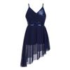 FEESHOW Girls Sequined Camisole Ballet Dance Tutu Dress Gymnastic Leotard Asymmetrical Skirt Fairy Costumes V-Neck Navy 5-6 Years view 1