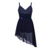 FEESHOW Girls Sequined Camisole Ballet Dance Tutu Dress Gymnastic Leotard Asymmetrical Skirt Fairy Costumes V-Neck Navy 5-6 Years view 3