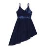 FEESHOW Girls Sequined Camisole Ballet Dance Tutu Dress Gymnastic Leotard Asymmetrical Skirt Fairy Costumes V-Neck Navy 5-6 Years view 4