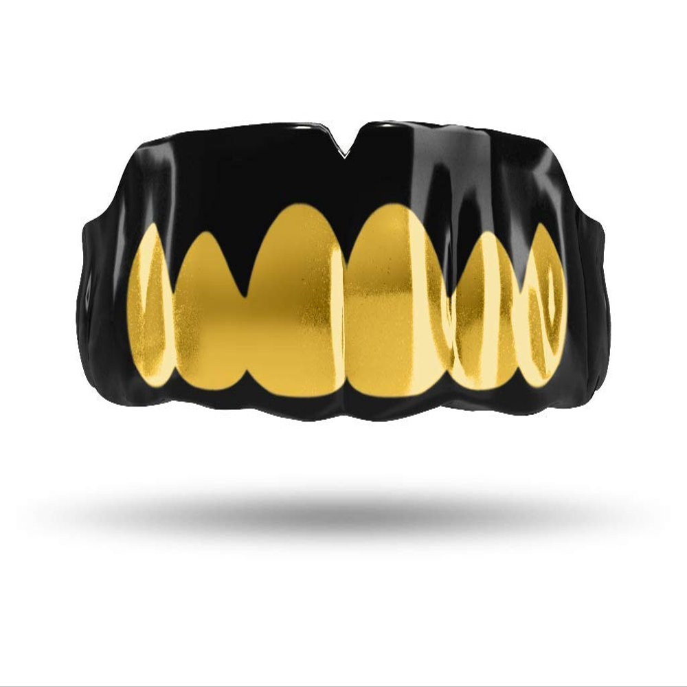 Impact Custom Professional All Sports Mouthguard Chrome Series (Black) Gold Grill - Jiu Jitsu/Football/Lacrosse & More
