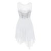 Agoky Women's Illusion Mesh Sequined Lyrical Dance Costume Dresses Modern Contemporary High Low Skirted Leotard White X-Large view 1