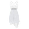 Agoky Women's Illusion Mesh Sequined Lyrical Dance Costume Dresses Modern Contemporary High Low Skirted Leotard White X-Large view 2