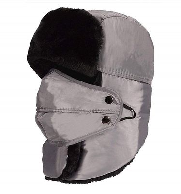 ASWER Winter Trapper Trooper Hat Windproof Warm Mask Russian Unisex Hunting Cap Grey