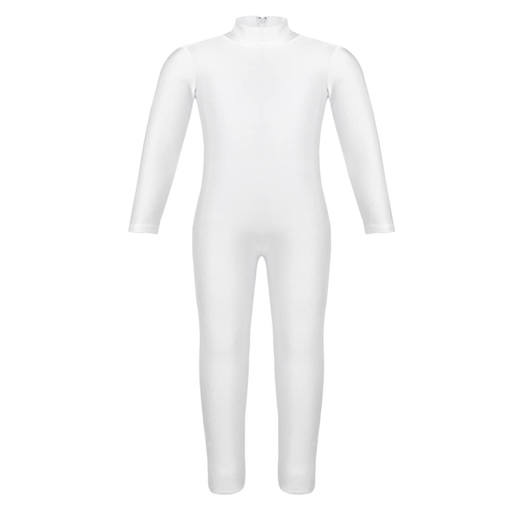 ranrann Kids Girls Full Length Gymnastic Unitard Long Sleeves Ballet Dance Jumpsuit Mock Neck Athletic Activewear Ivory 5-6