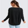 CRZ YOGA Pima Cotton Boat Neck Long Sleeve Shirts for Women - Workout Athletic Yoga Casual Tops Loose Fit Fall T-Shirts Black Medium view 2