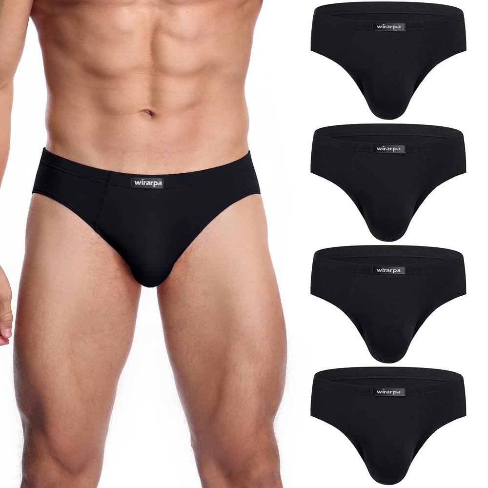 wirarpa Men's Underwear Modal Microfiber Briefs No Fly Covered Waistband Silky Touch Underpants 4 Pack Black,Small