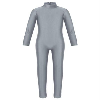 ranrann Kids Girls Full Length Gymnastic Unitard Long Sleeves Ballet Dance Jumpsuit Mock Neck Athletic Activewear Dark Gray 4-5