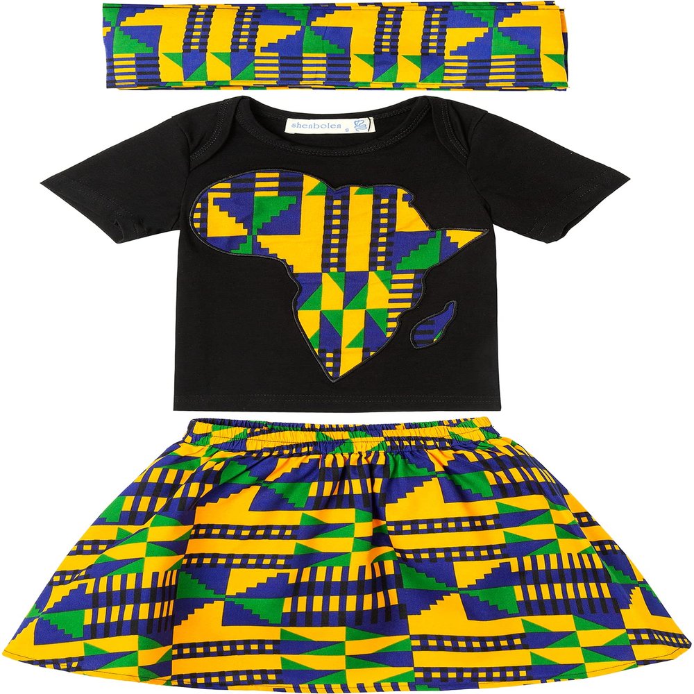 SHENBOLEN Baby Girl African Print Clothing Ankara Skirt Top Set(B,Large)