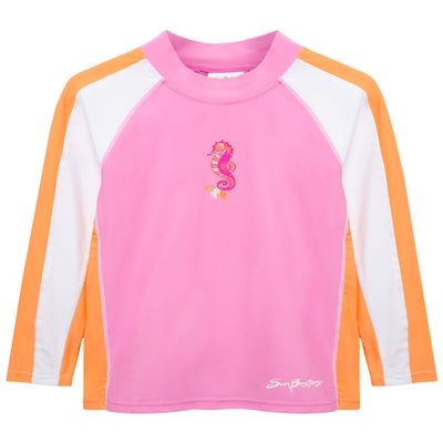 SunBusters Girls L/S Rash Guard(UPF 50+), Pink Bloom, 8/10 yrs