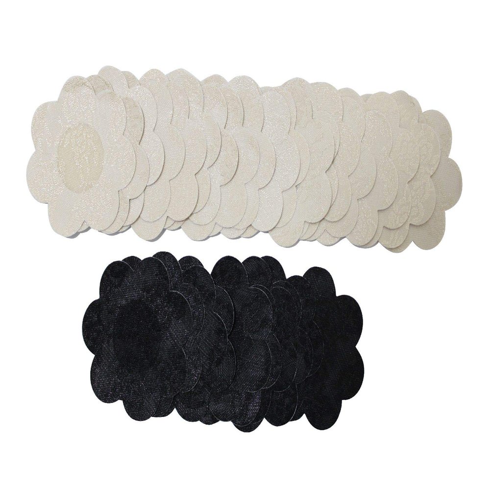 15 Pairs of Flower Pasties Breast Nipple Cover Stick on Bra Disposable-10 Beige Pairs, 5 Black Pairs