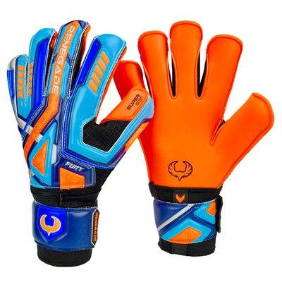 Renegade GK Fury Siege Goalie Gloves with Pro-Tek Finger Savers | 4mm Giga Grip & 4mm Duratek | Orange, Blue, Black Soccer Goalkeeper Gloves (Size 8, Youth-Adult, Roll Hybrid Cut, Level 4)