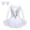 ranrann Kids Girls Swan Lake Dress Costume Sequins Ballet Dance Leotard Tutu Dress Dancewear with Gloves Hair Clip White 8-10 view 4