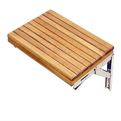 SeaLux Wall Mount 18" x 13" Folding Shower Solid Teak Board Bench for Boat, Shower Room, Steam and Sauna Room (No Open Slot)