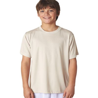 UltraClubs Boys' Big ULTC-8420Y-Cool & Dry Sport Performance Interlock Tee, Stone, Small