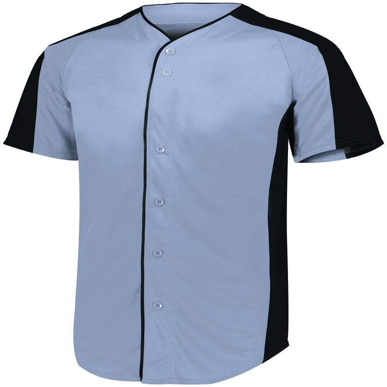 Augusta Sportswear Adult Full-Button Baseball Jersey 2XL BLUE GREY/ BLACK