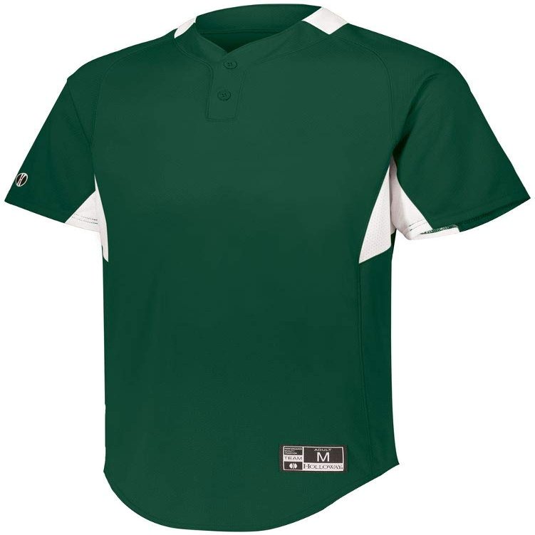 Holloway Youth Game7 Two-Button Baseball Jersey M Forest/White